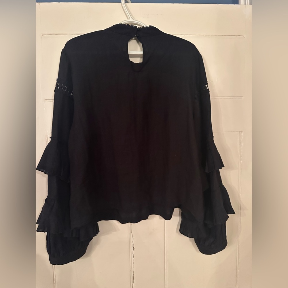 Tracy Reese Elegant Black Blouse with Ruffle Sleeves - Picture 8 of 11